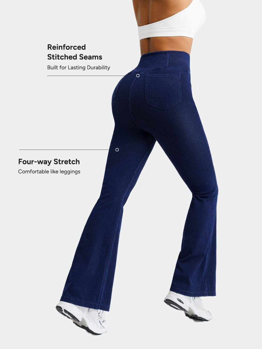 Crossover Denim Side Pockets Flare Leggings Petite