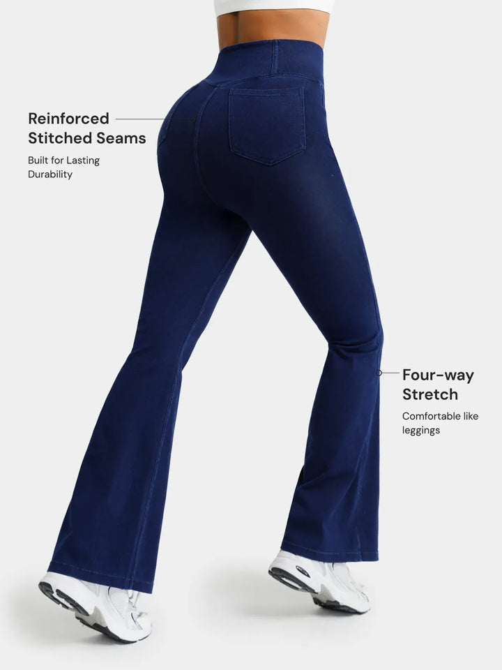Crossover Denim Side Pockets Flare Leggings Petite