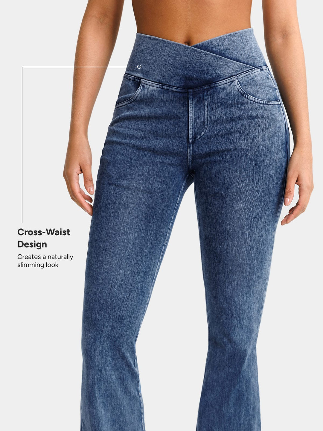 Crossover Denim Side Pockets Flare Leggings Regular