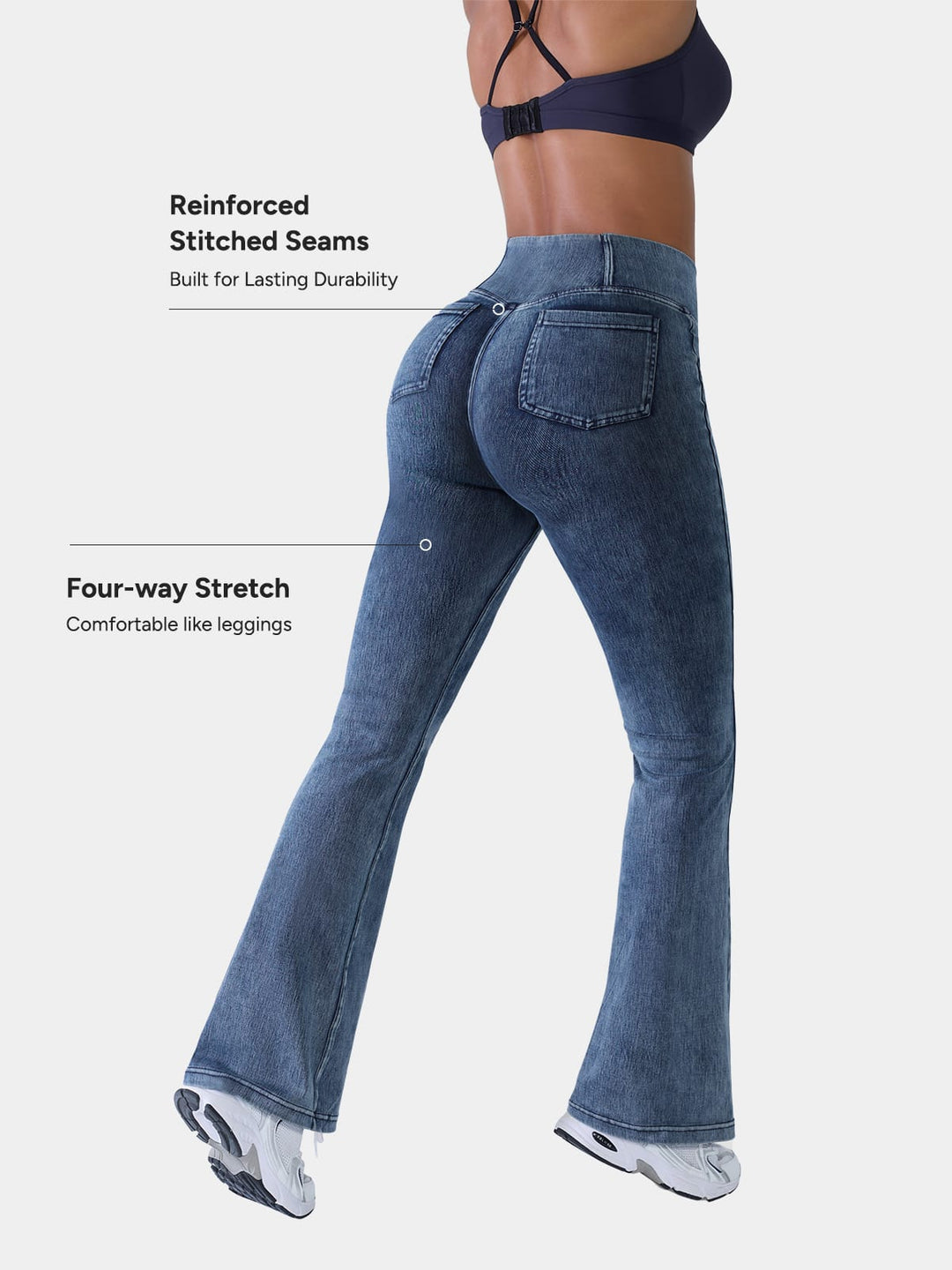 Crossover Denim Side Pockets Flare Leggings Regular