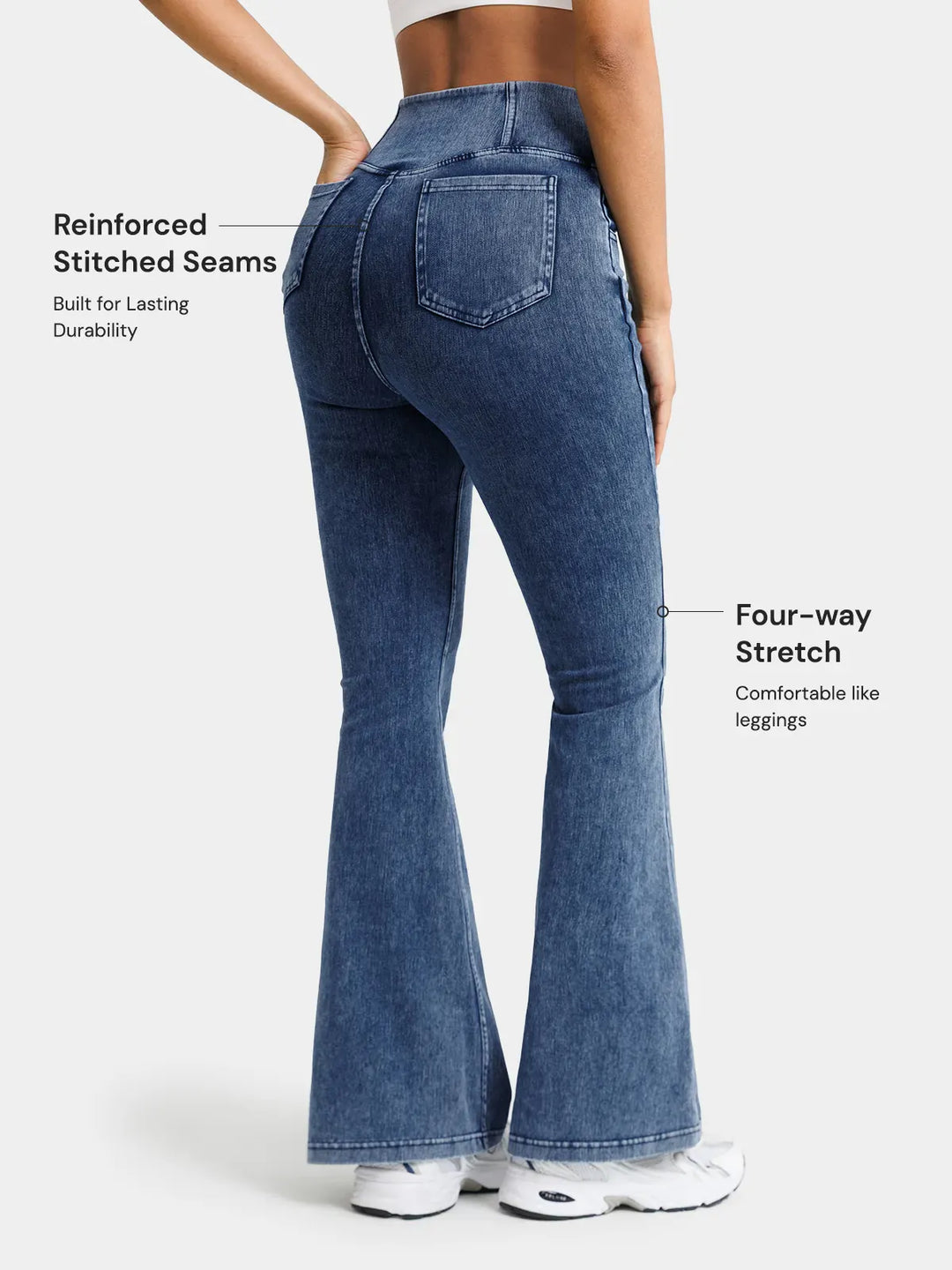 Crossover Denim Side Pockets Flare Leggings Regular