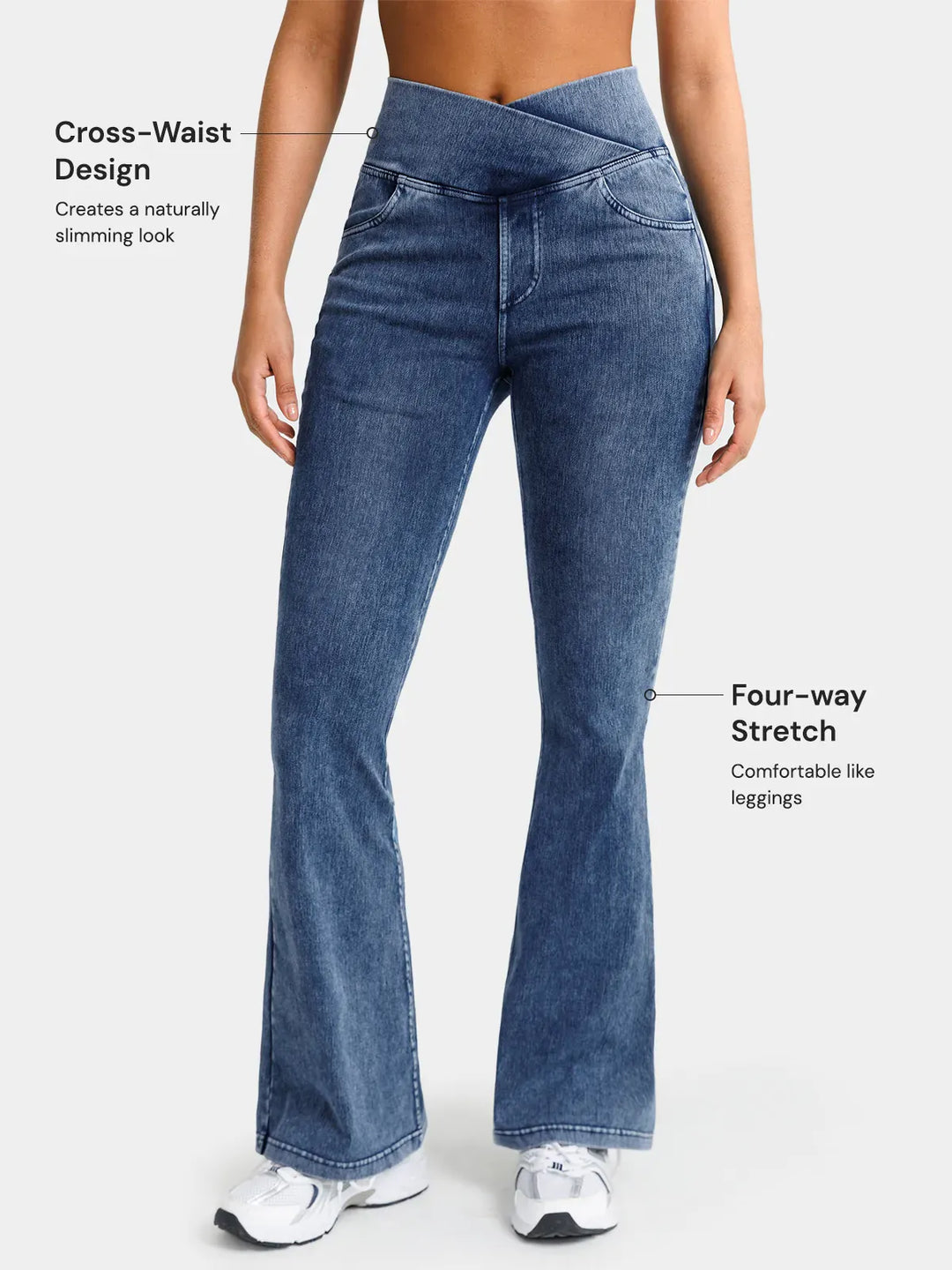 Crossover Denim Side Pockets Flare Leggings Regular