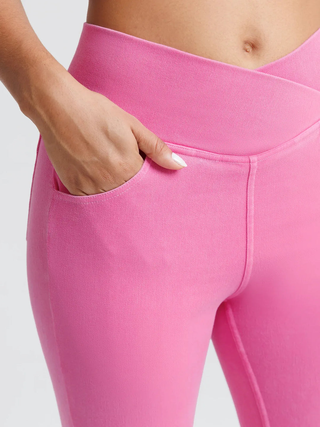 Crossover Denim Side Pockets Flare Leggings Regular