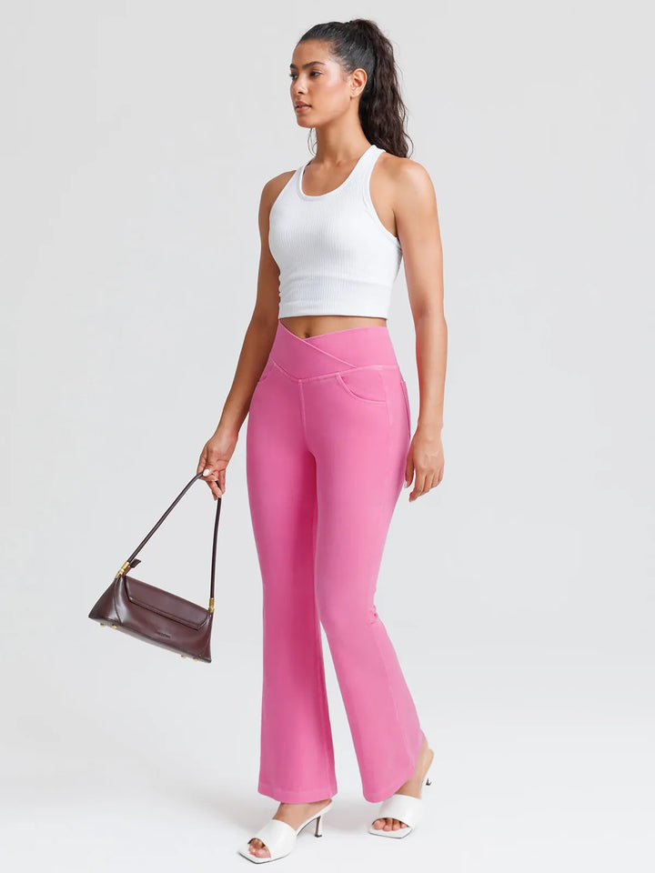Crossover Denim Side Pockets Flare Leggings Regular