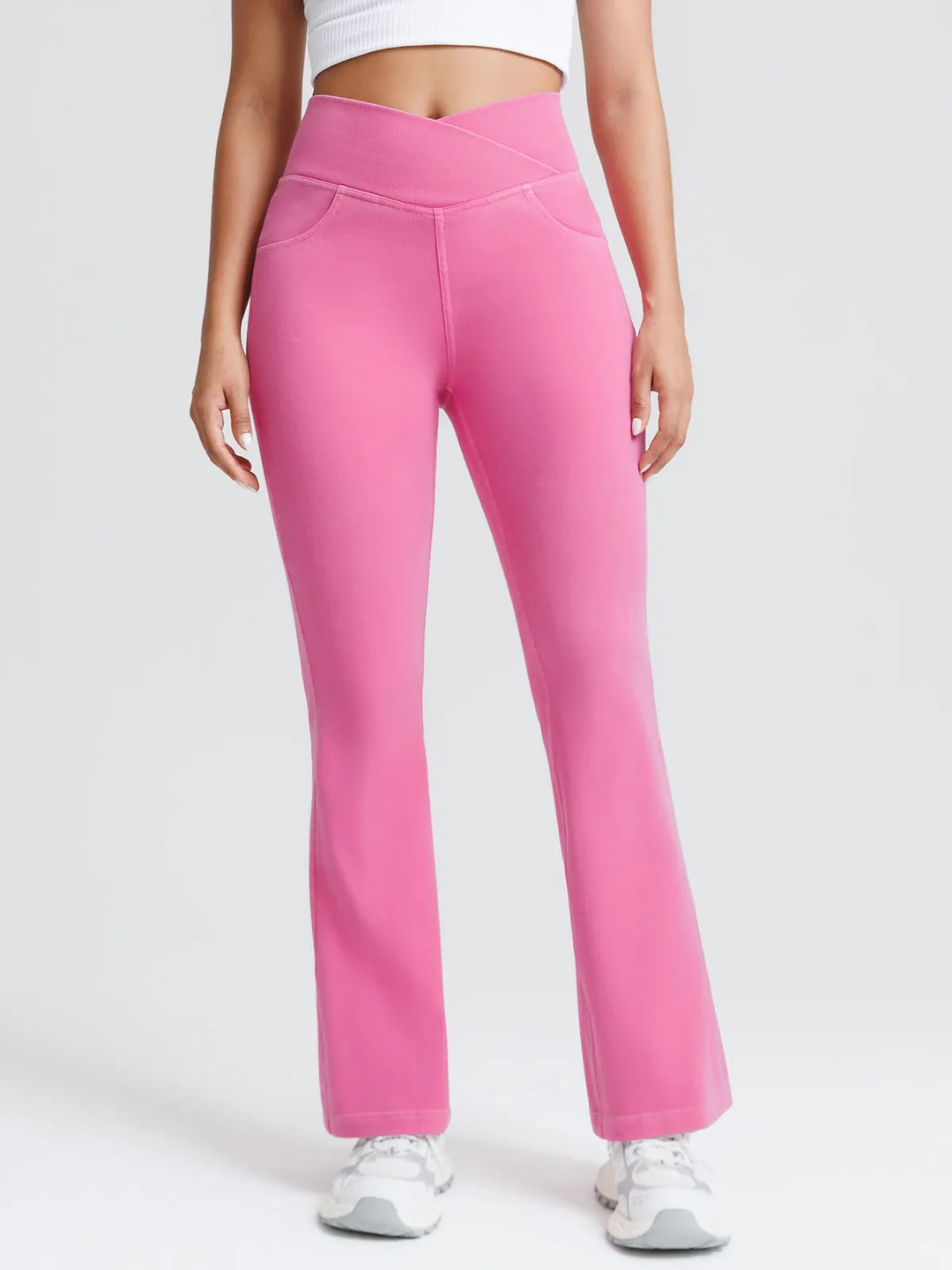 Crossover Denim Side Pockets Flare Leggings Regular