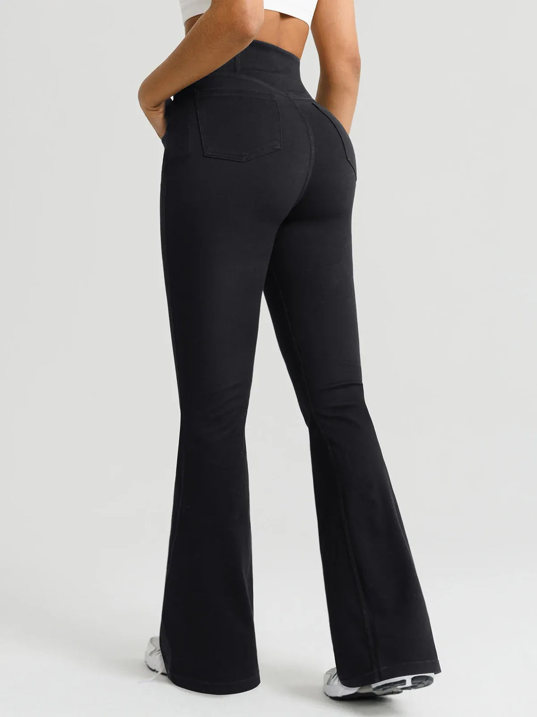 Crossover Denim Side Pockets Flare Leggings Tall