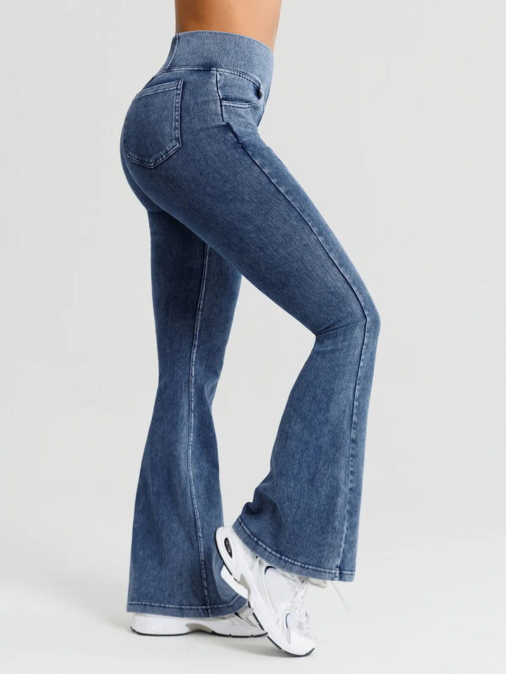 Crossover Denim Side Pockets Flare Leggings Tall