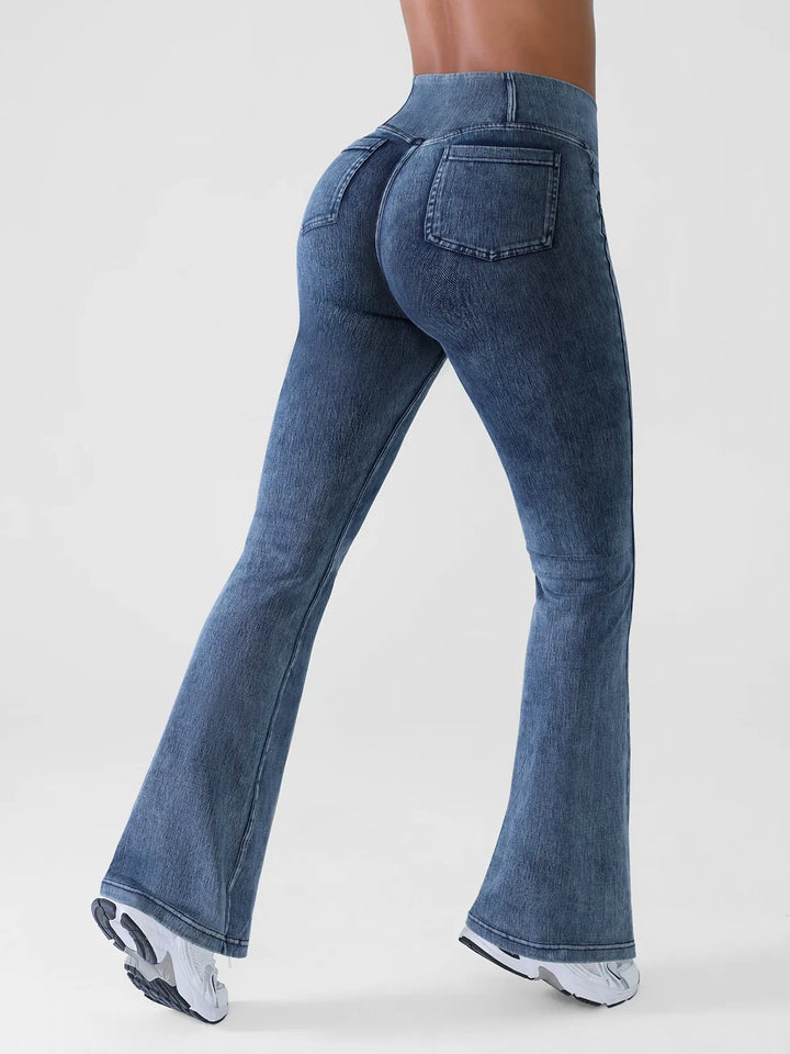 Crossover Denim Side Pockets Flare Leggings Tall