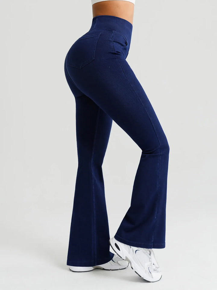 Crossover Denim Side Pockets Flare Leggings Tall