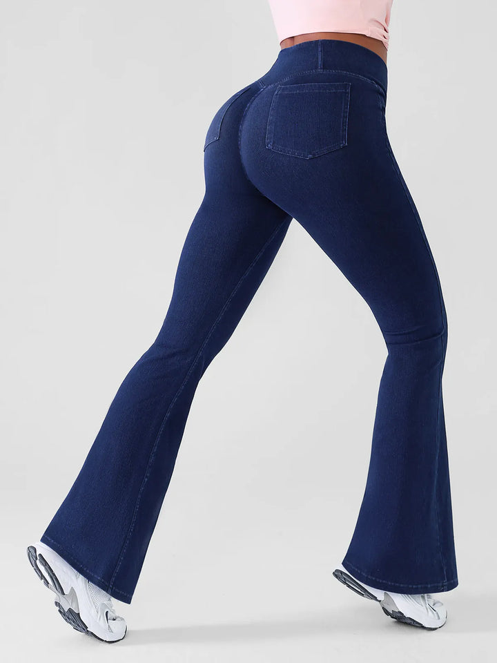 Crossover Denim Side Pockets Flare Leggings Tall