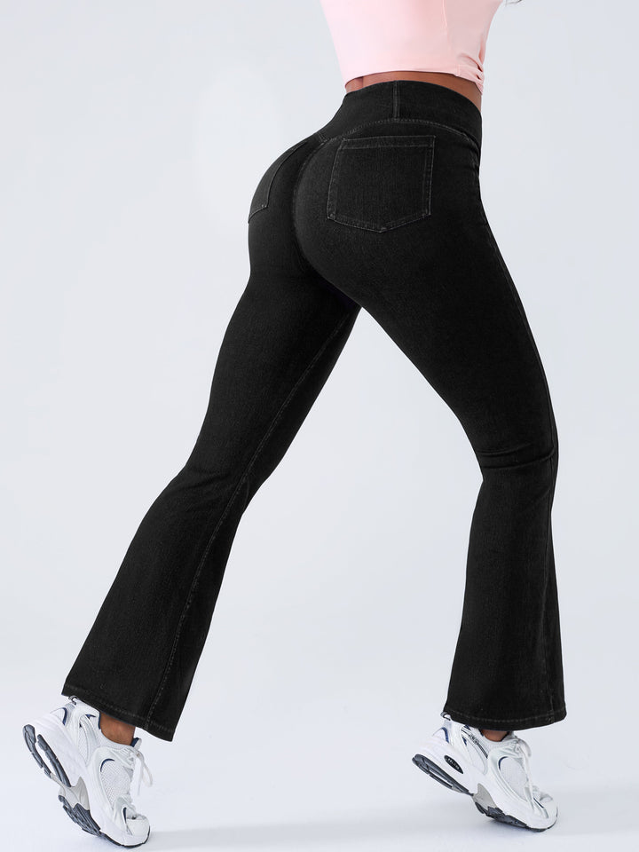 Crossover Denim Side Pockets Flare Leggings Regular
