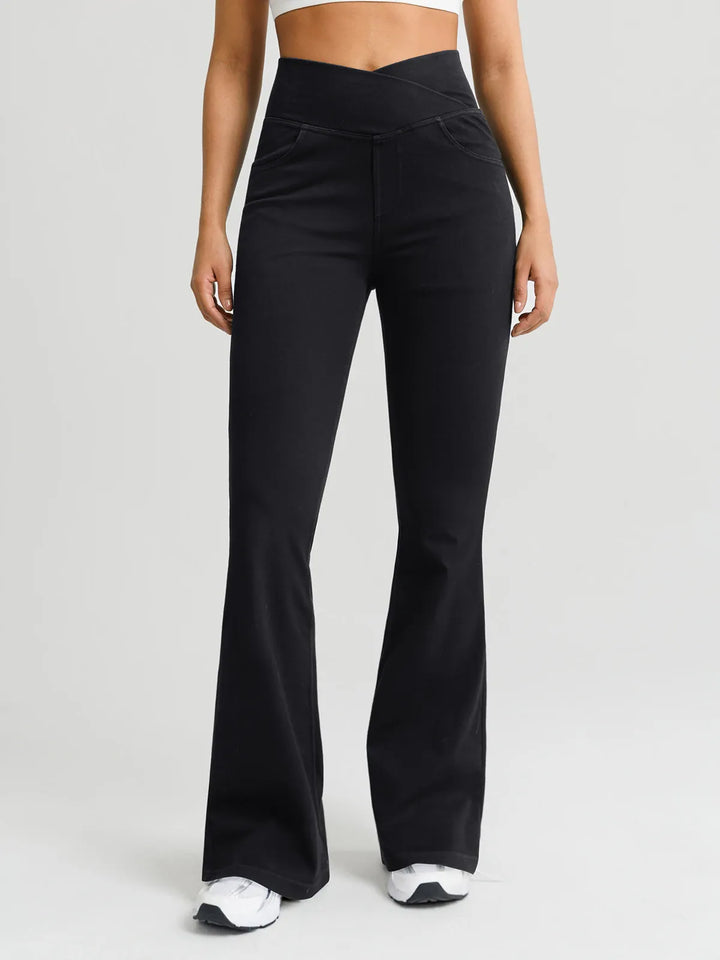 Crossover Denim Side Pockets Flare Leggings Tall