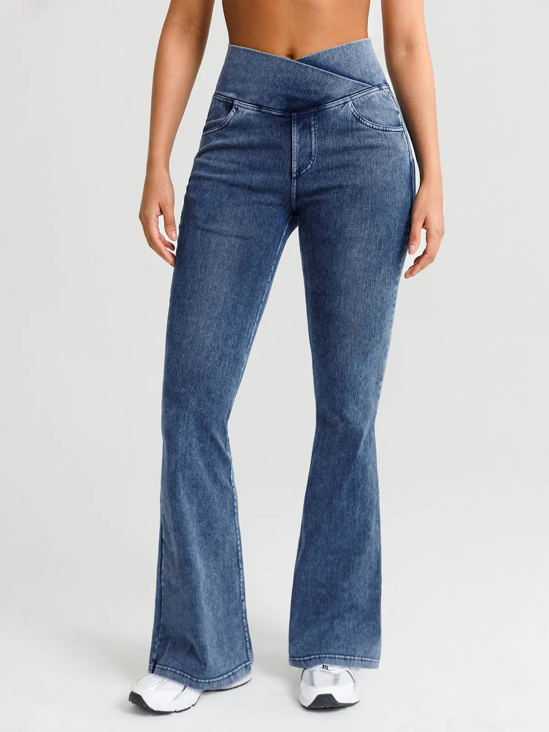 Crossover Denim Side Pockets Flare Leggings Tall