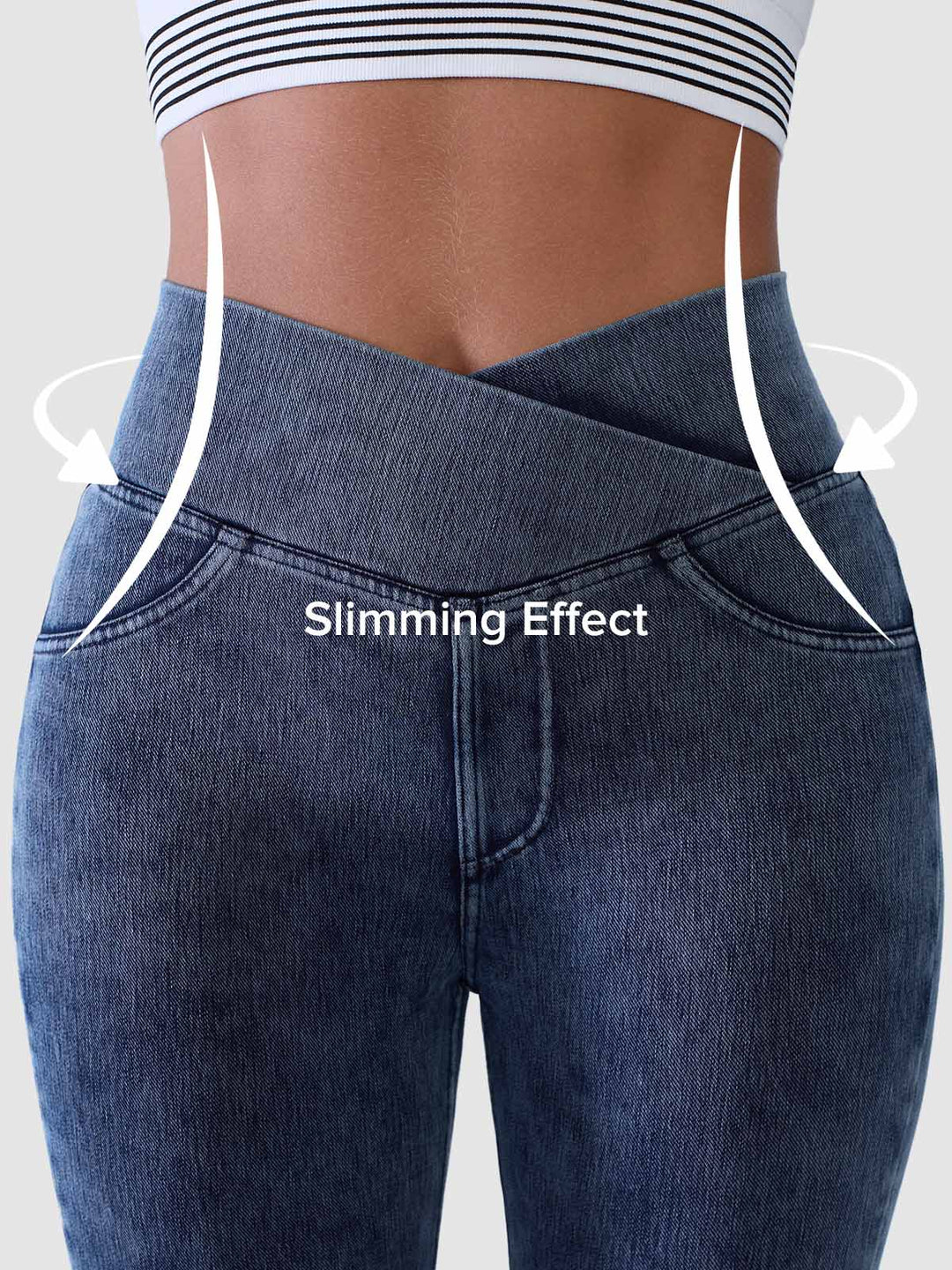 Crossover Denim Side Pockets Sculpting Leggings