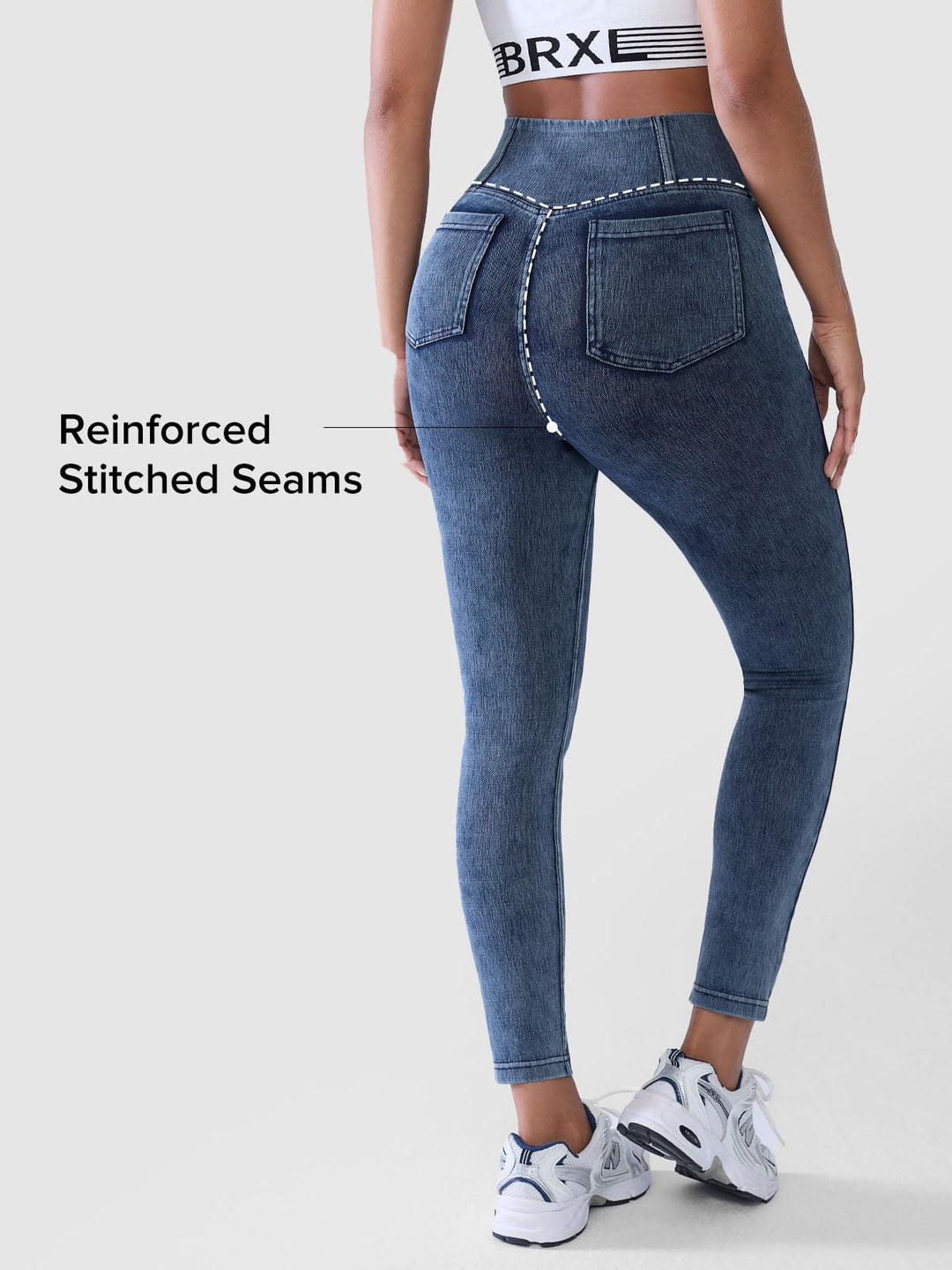 Crossover Denim Side Pockets Sculpting Leggings