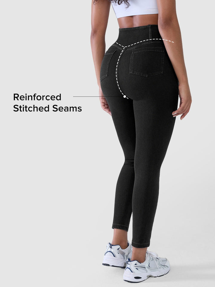 Crossover Denim Side Pockets Sculpting Leggings