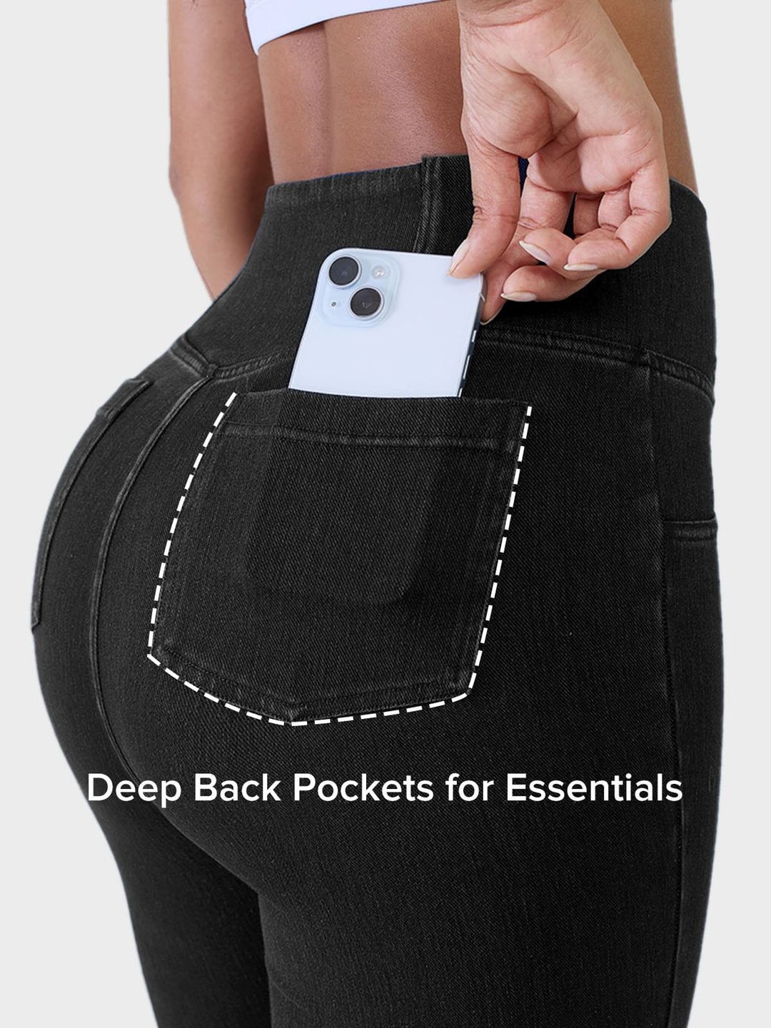 Crossover Denim Side Pockets Sculpting Leggings