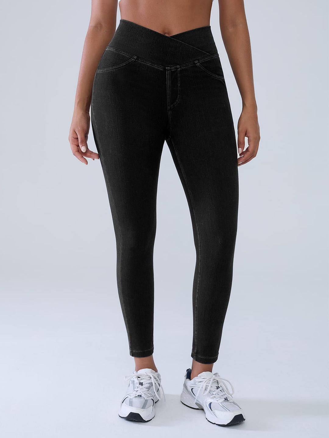 Crossover Denim Side Pockets Sculpting Leggings
