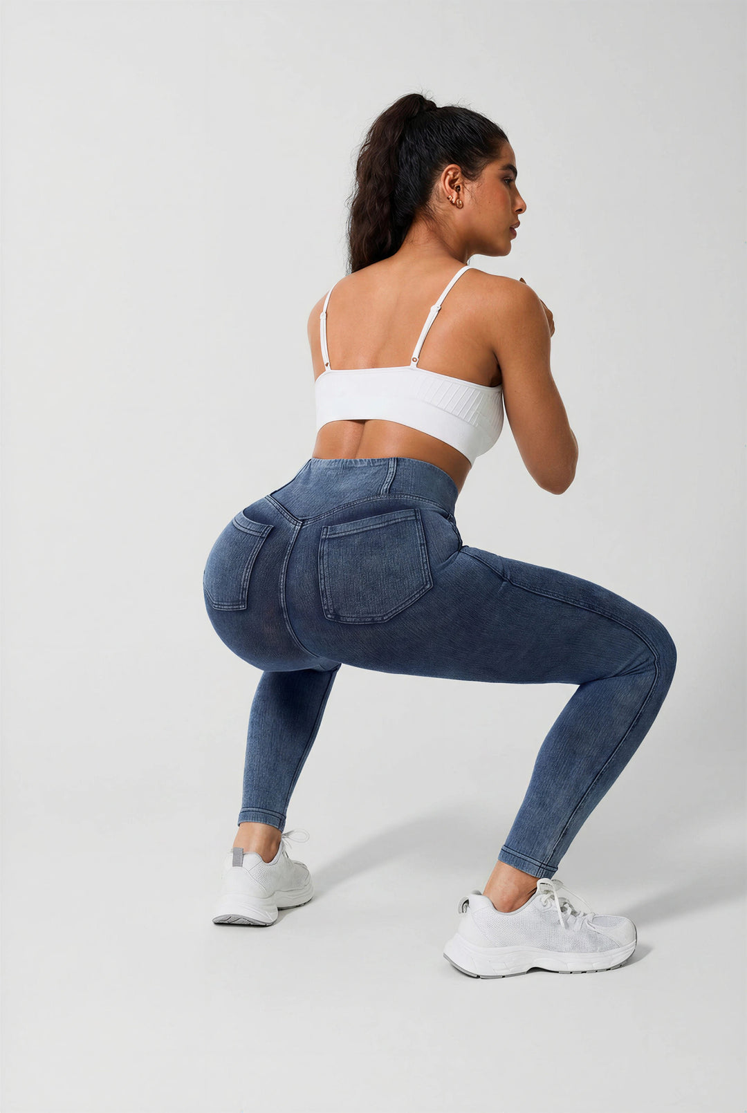 Crossover Denim Side Pockets Sculpting Leggings