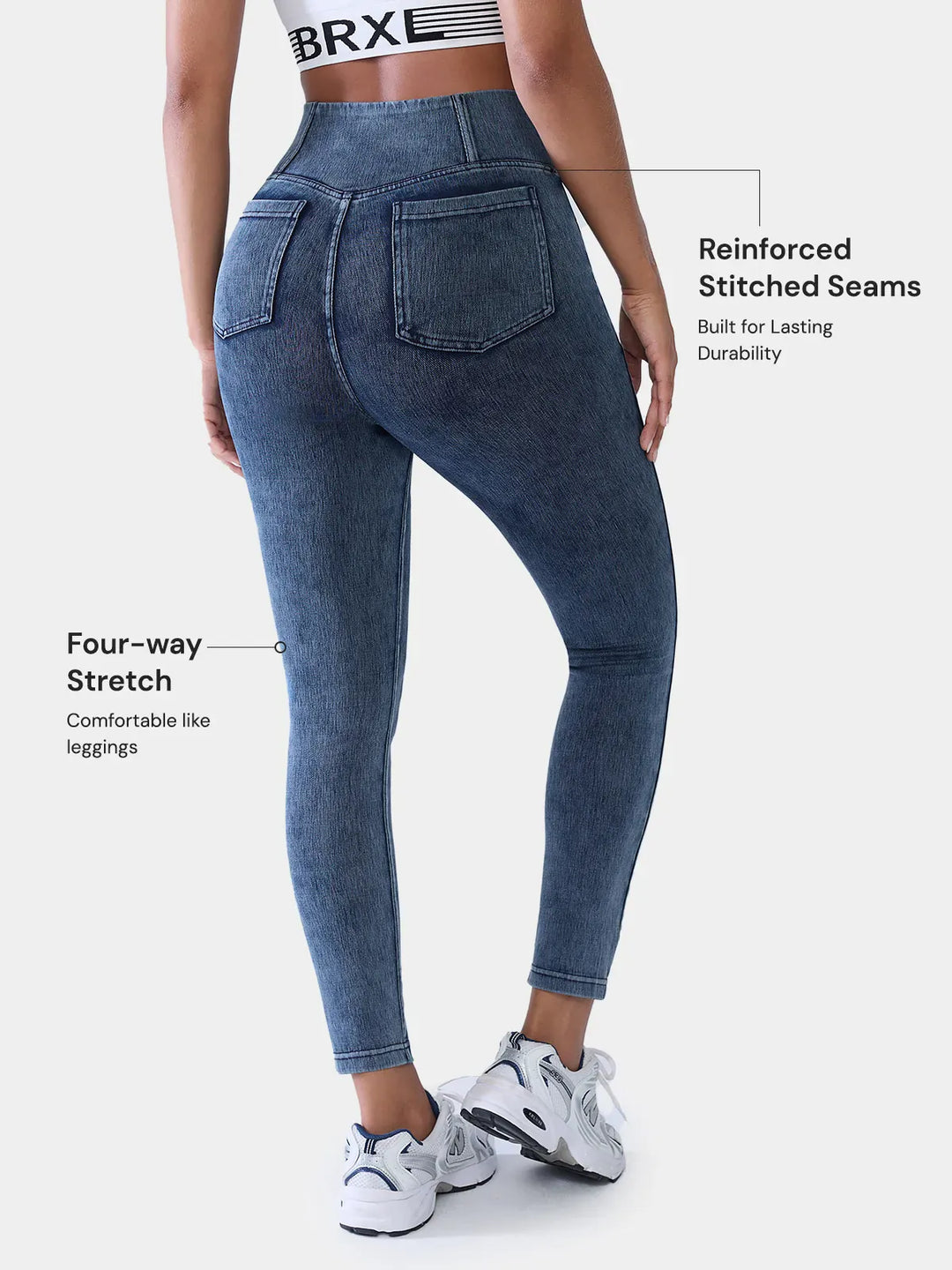 Crossover Denim Side Pockets Sculpting Leggings