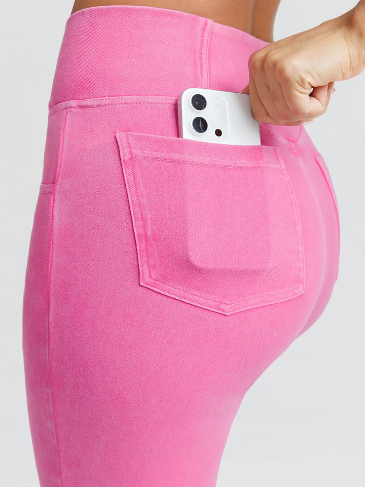 Crossover Denim Side Pockets Sculpting Leggings