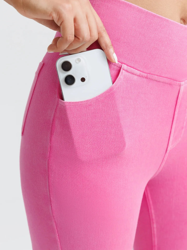 Crossover Denim Side Pockets Sculpting Leggings