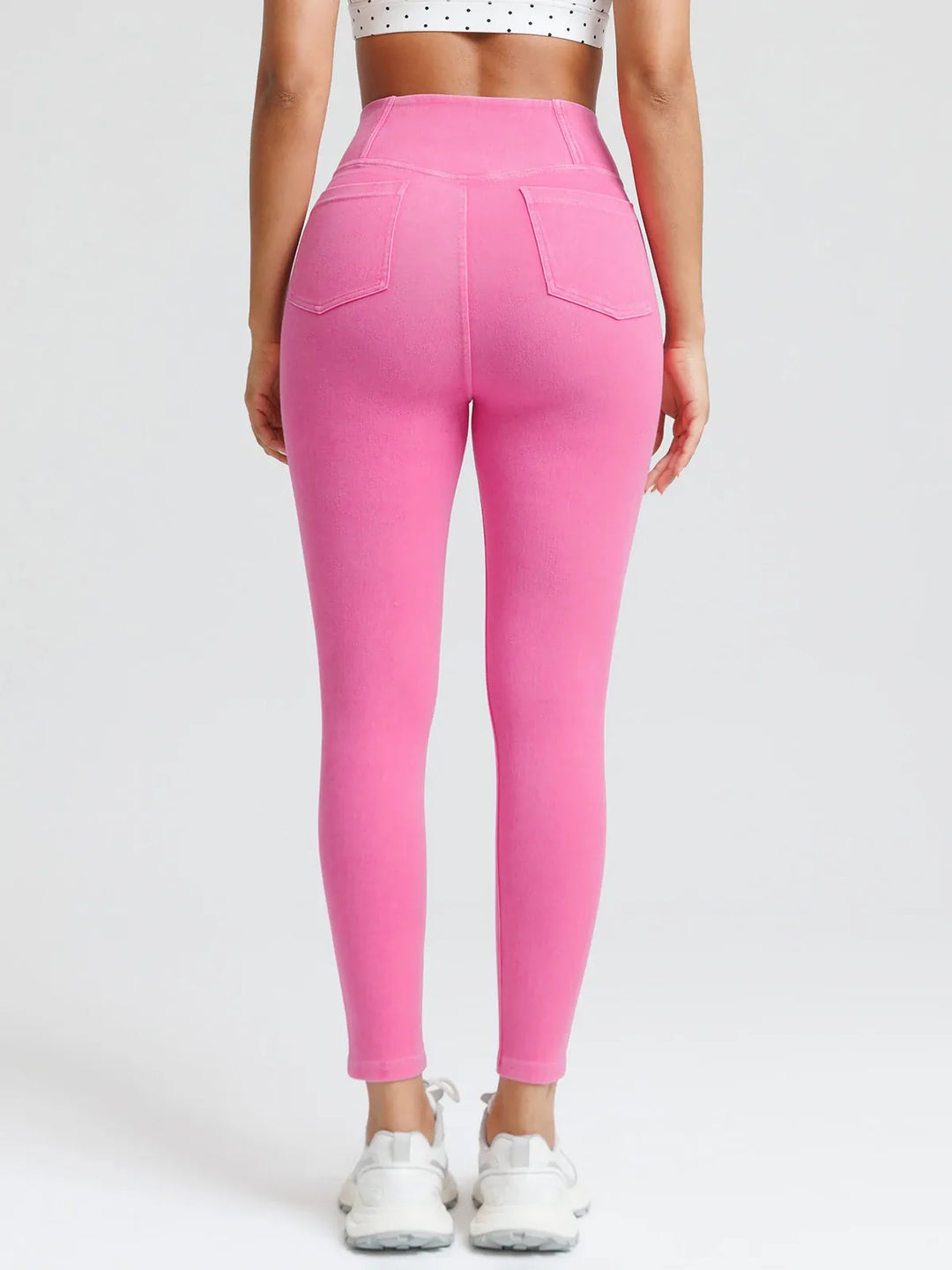 Crossover Denim Side Pockets Sculpting Leggings