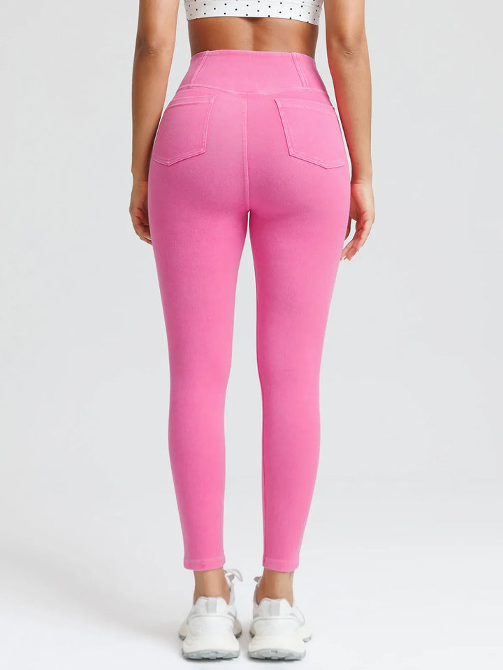 Crossover Denim Side Pockets Sculpting Leggings