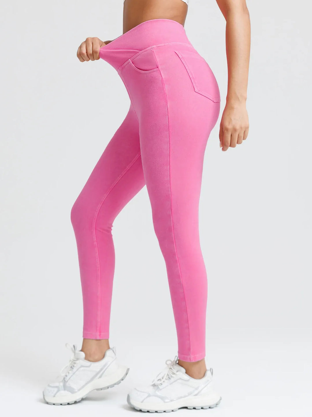 Crossover Denim Side Pockets Sculpting Leggings