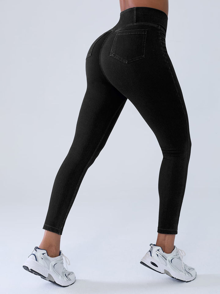 Crossover Denim Side Pockets Sculpting Leggings