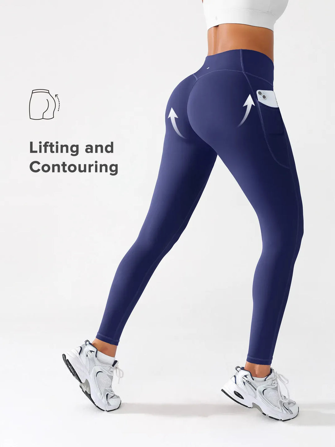 A model wearing a BRXL® Crossover Butt Lifting Side Pockets Running Leggings