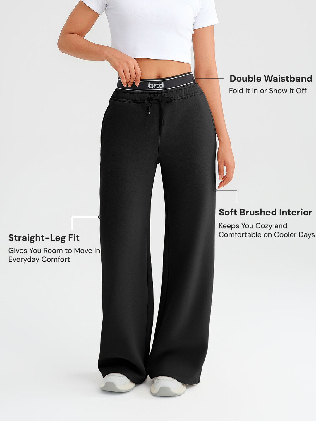 A model wearing a BRXL® Double Waistband Drawstring Mid-Rise Straight-Leg SweatPants