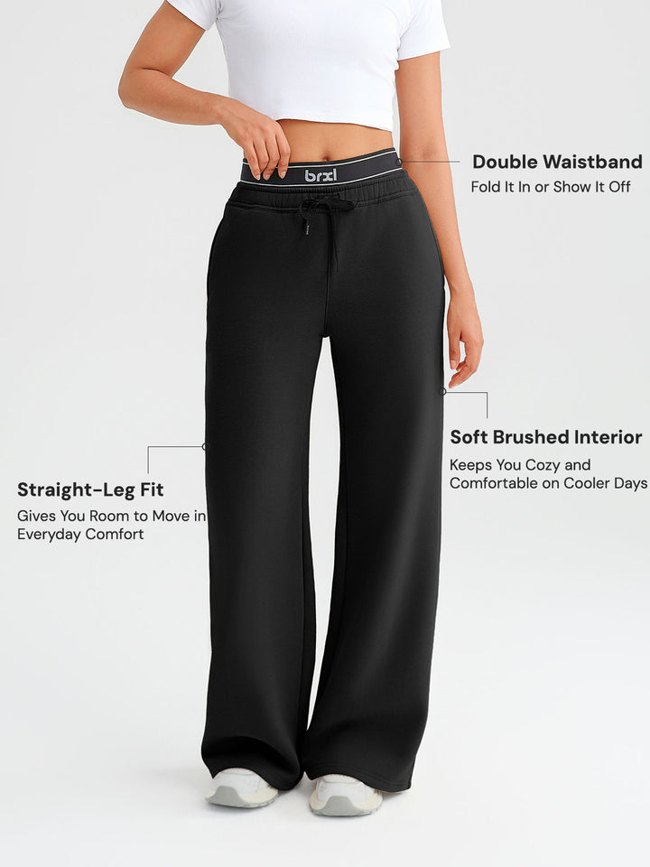A model wearing a BRXL® Double Waistband Drawstring Mid-Rise Straight-Leg SweatPants