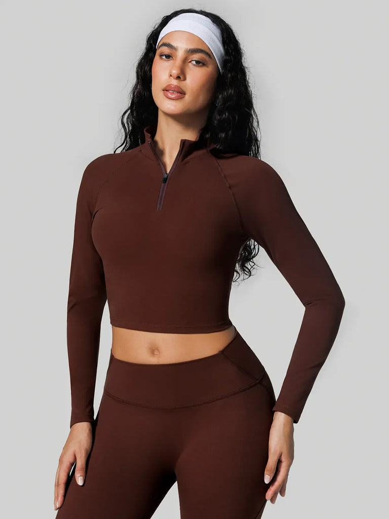 Half Front Zipper Activewear Cropped Top