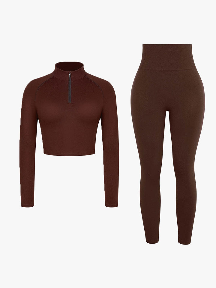 Half Front Zipper Cropped Top Seamless Butt-Lifting Leggings