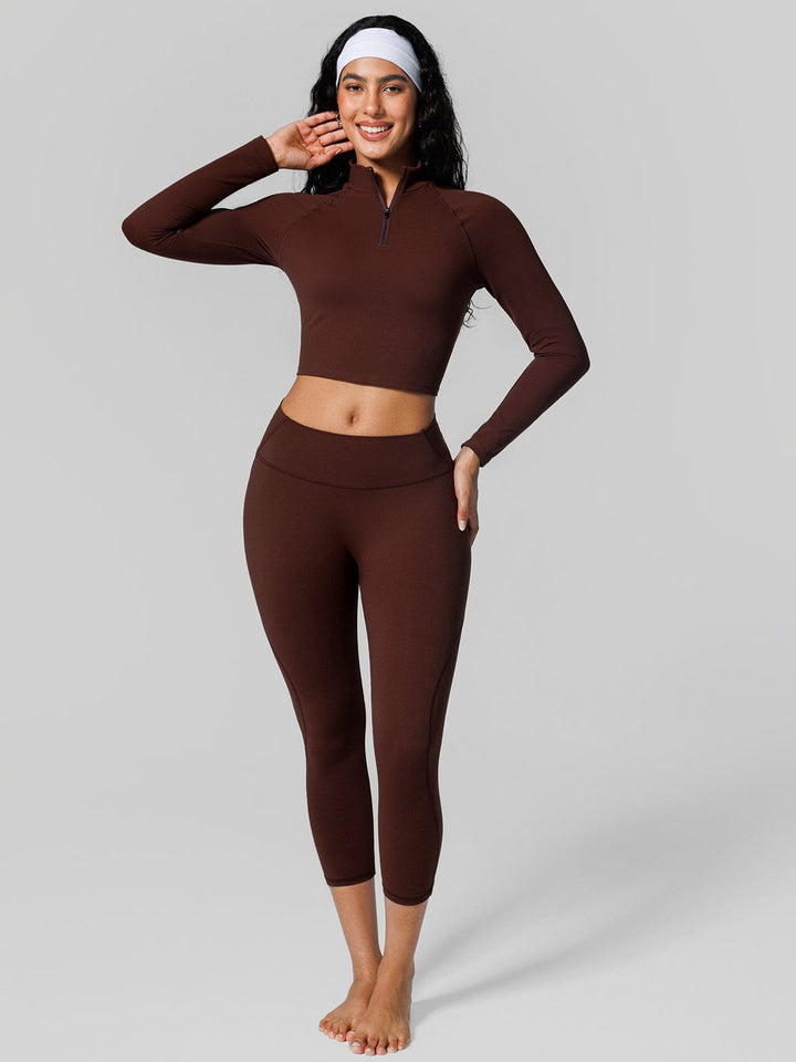Half Front Zipper Cropped Top Seamless High Waisted Leggings