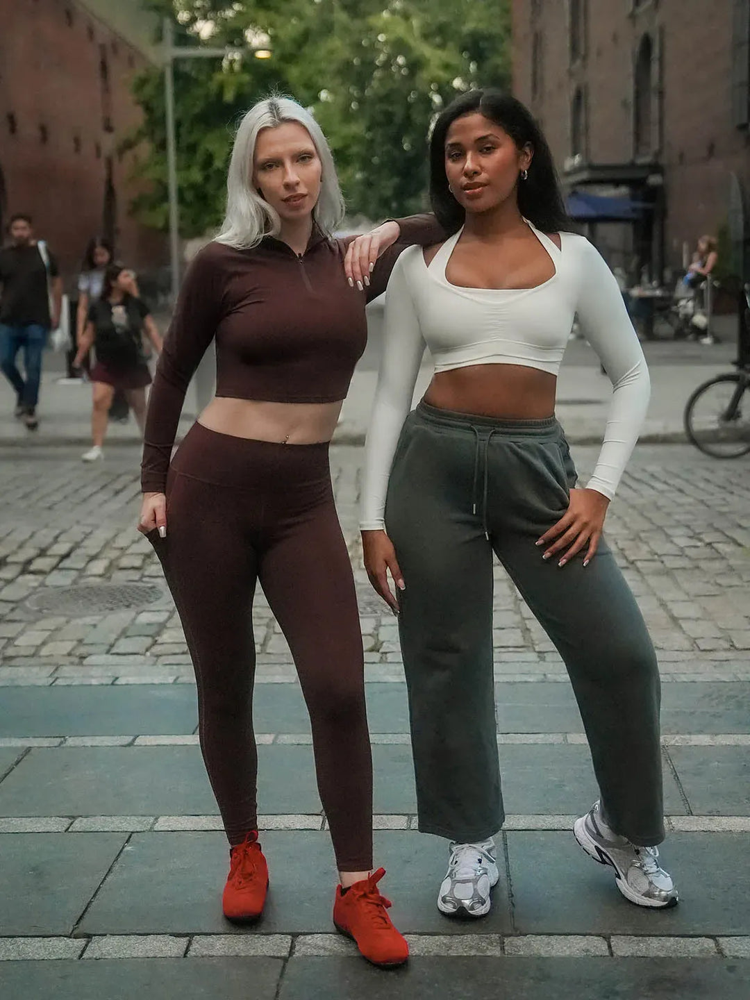 Half Front Zipper Cropped Top Side Pockets Fleece Lined Leggings