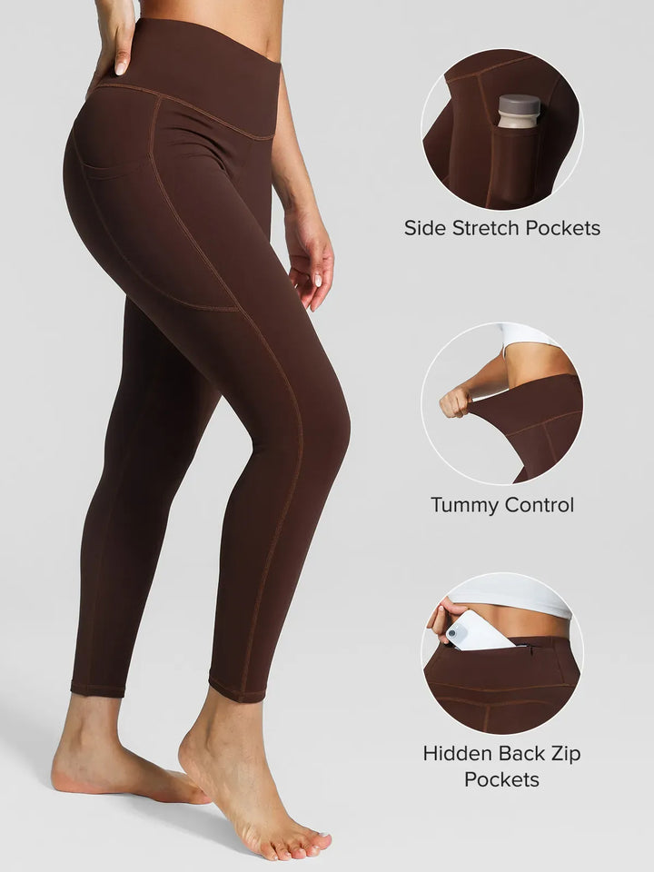 Half Front Zipper Cropped Top Side Pockets Fleece Lined Leggings