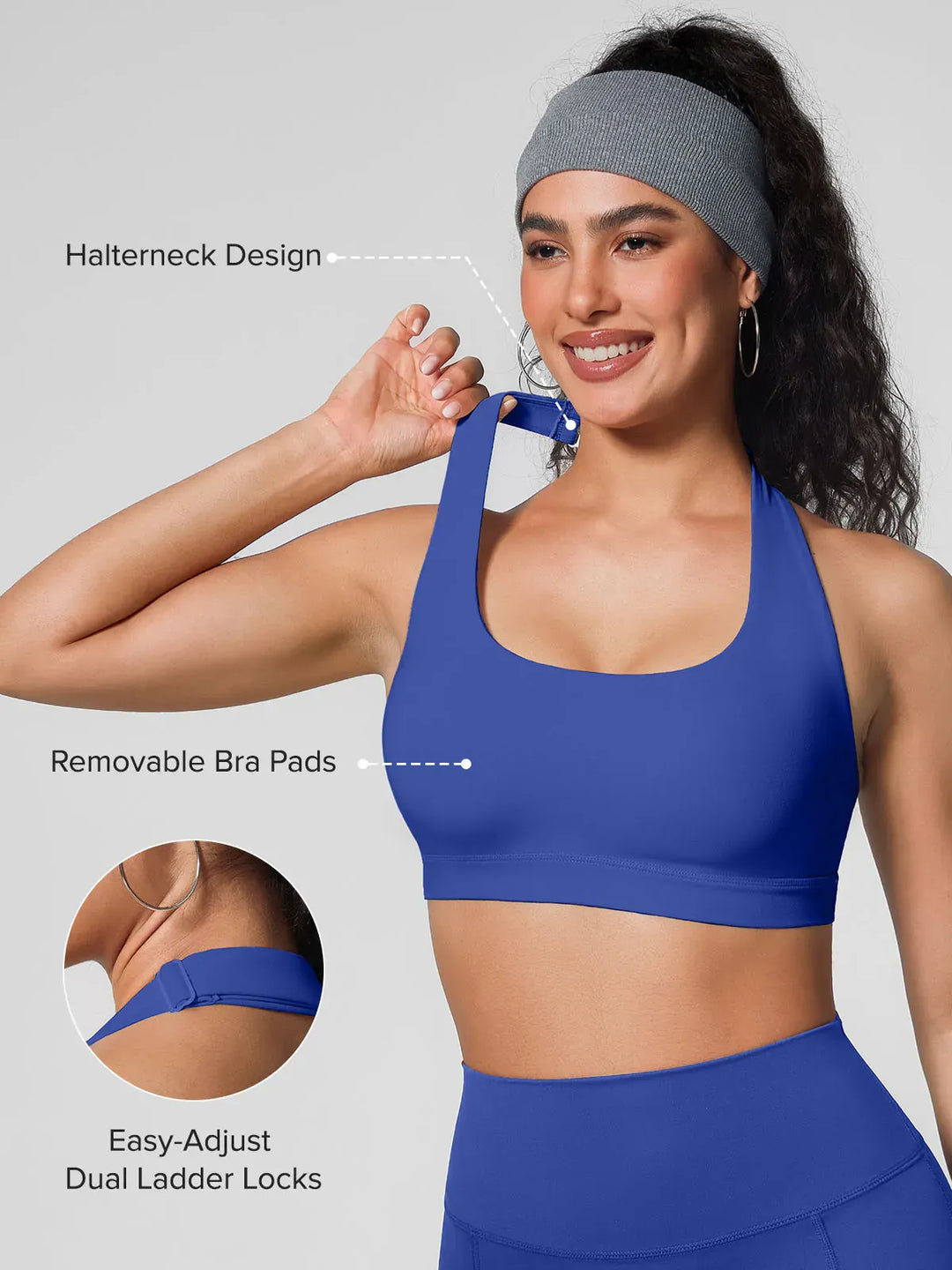 A model wearing a BRXL® Halter-neck Yoga Bra in