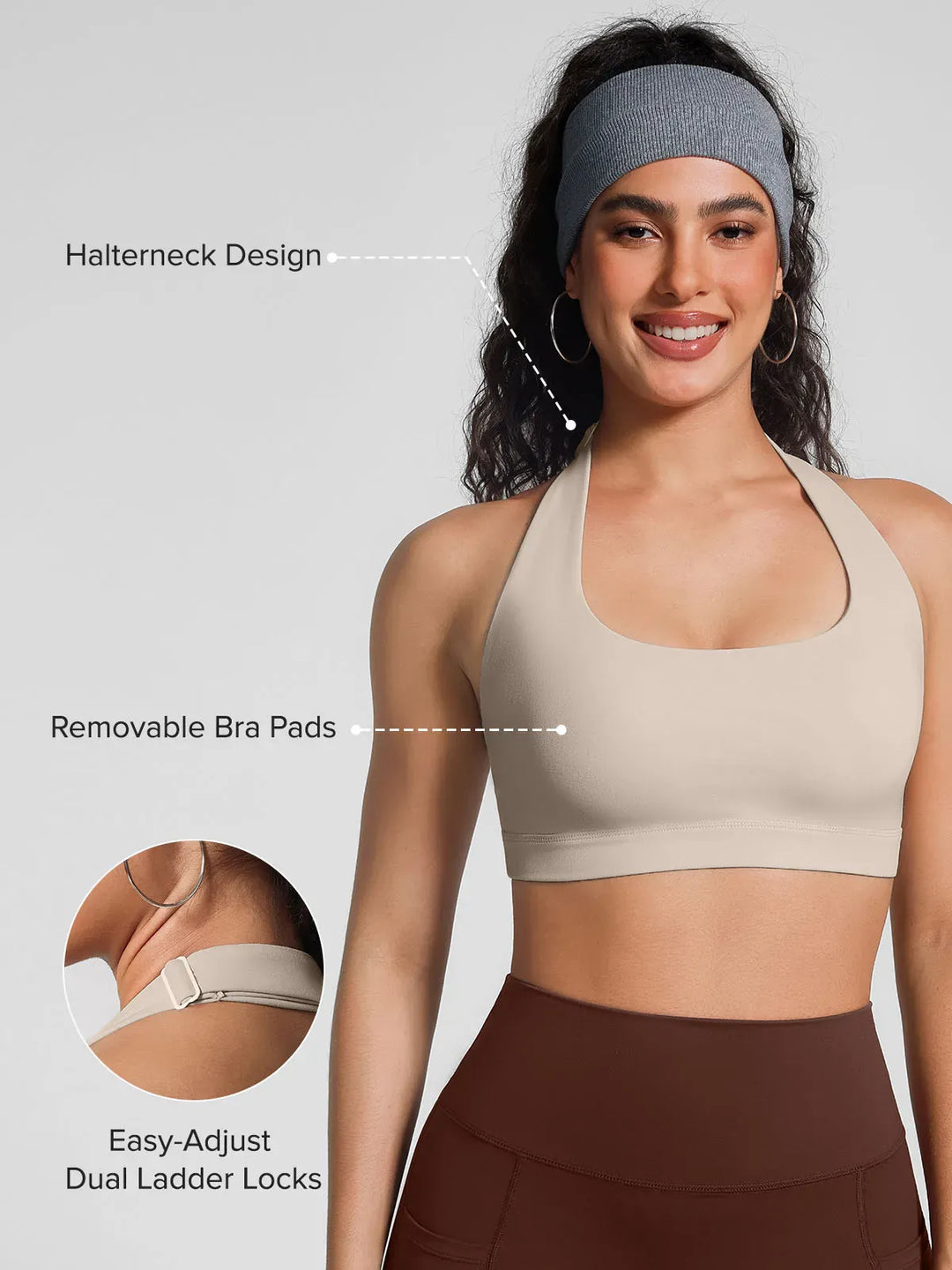 A model wearing a BRXL® Halter-neck Yoga Bra in
