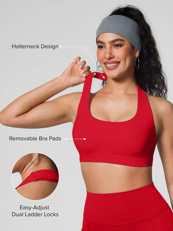 A model wearing a BRXL® Halter-neck Yoga Bra in