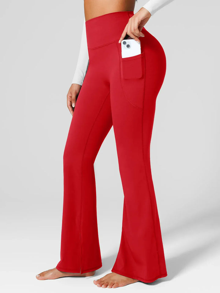 A model wearing a BRXL® High Rise Flared Side Pockets Scrunch Leggings