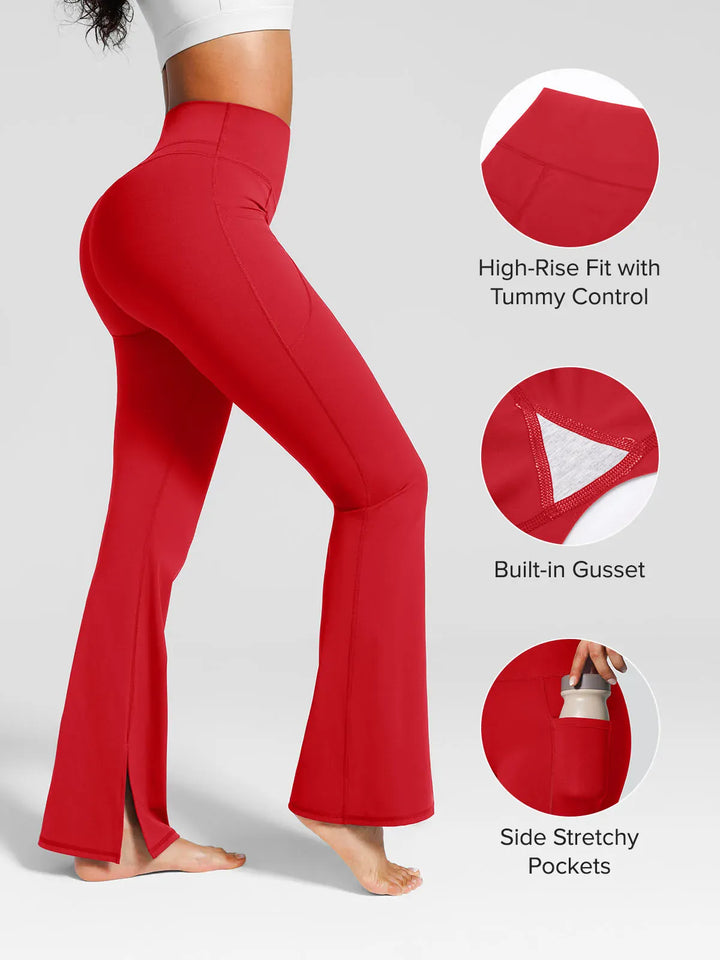 A model wearing a BRXL® High Rise Flared Side Pockets Scrunch Leggings