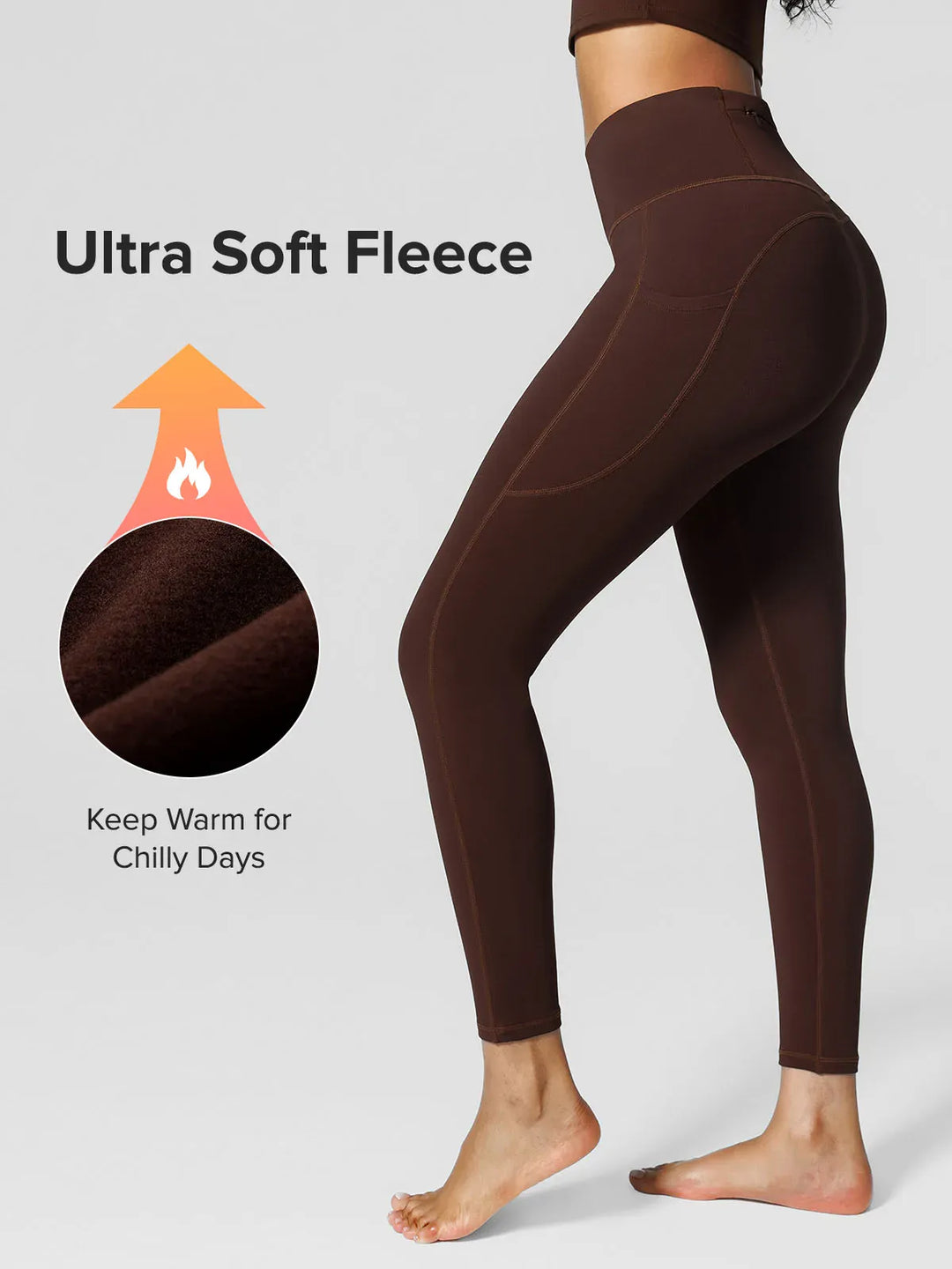 A model wearing a BRXL® High Rise Side Pockets Fleece Lined Leggings in