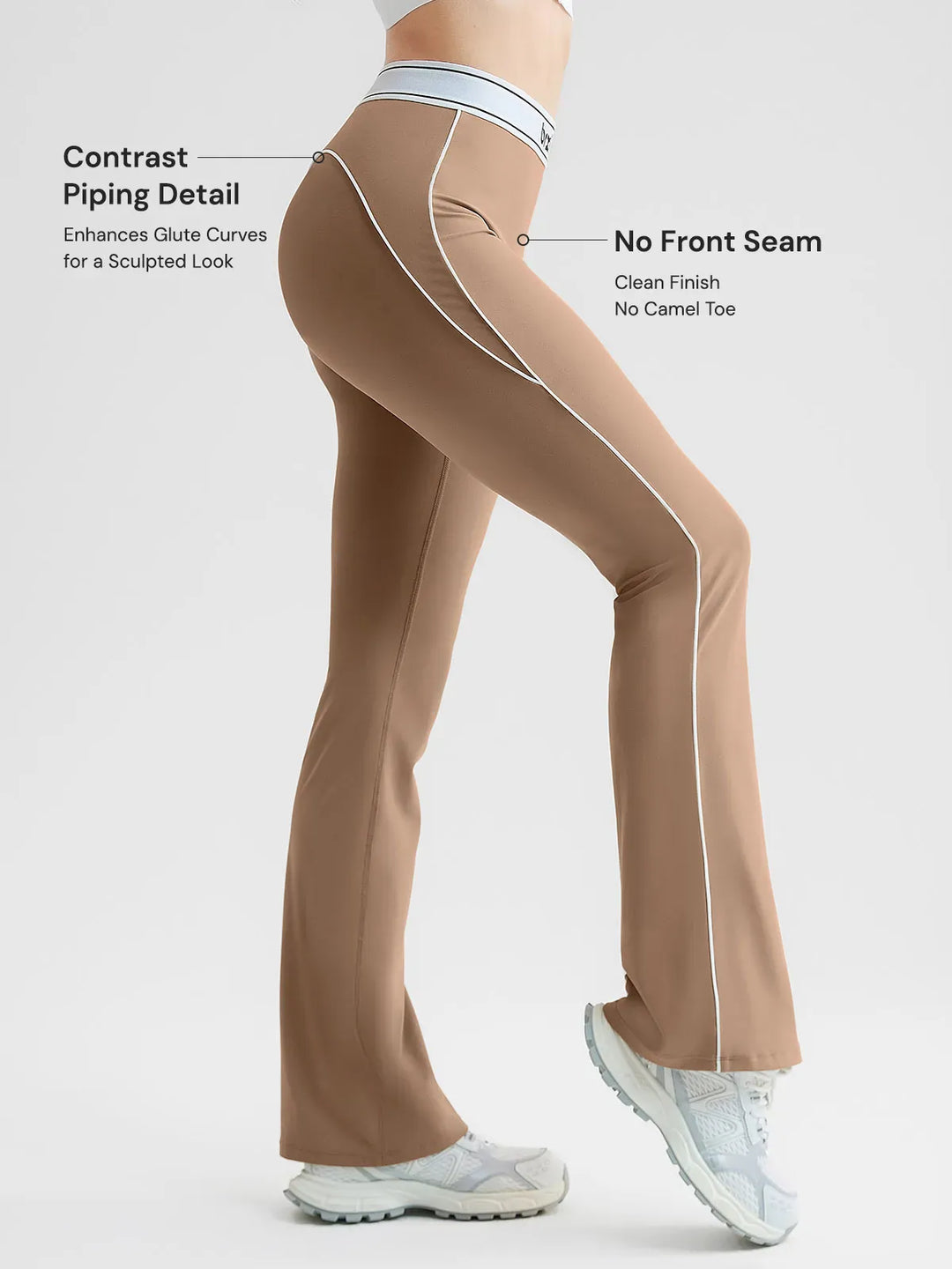 High-Waisted Butt Lift Contrast Piping Seamless Flare Leggings