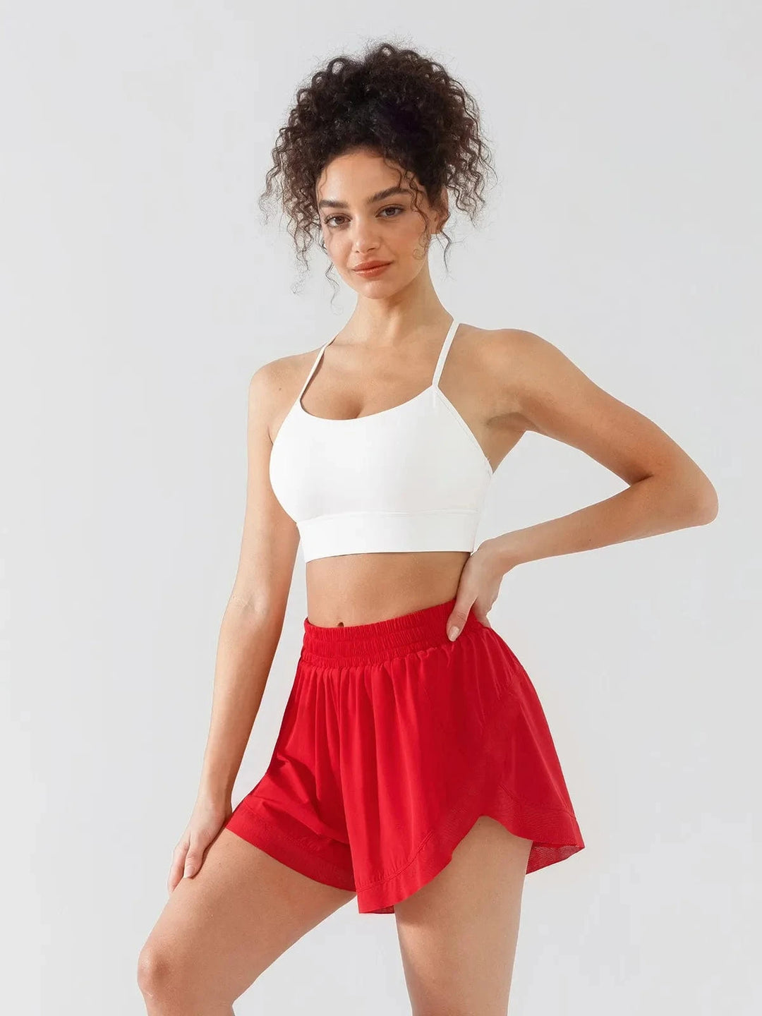 BRXL® XS（2） / Red High Waisted Butterfly Split Running Shorts For Women
