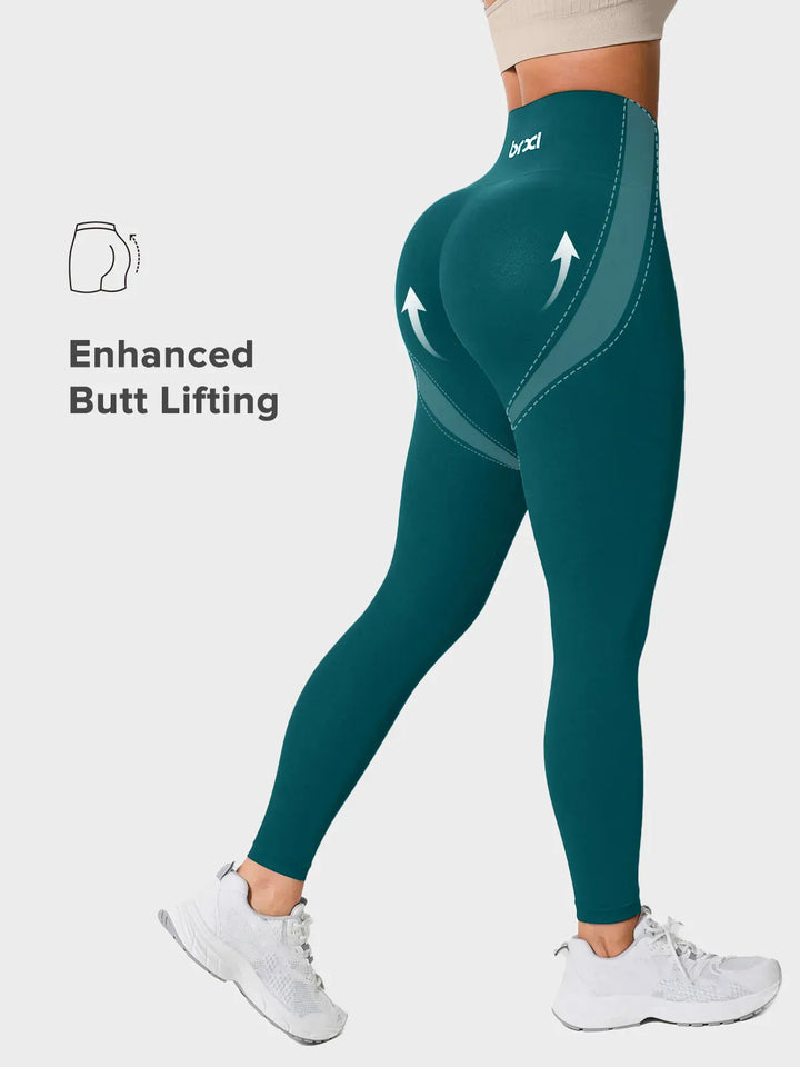 A model wearing a BRXL® High Waisted Seamless Triple layer Butt-Lifting Leggings With Tummy Control in