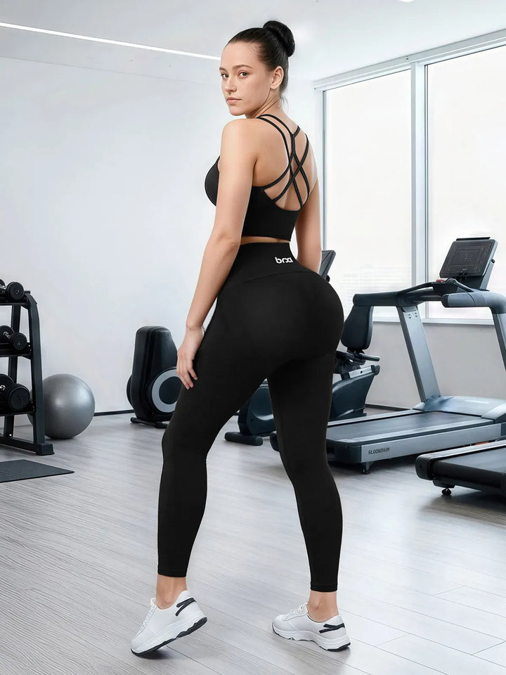 A model wearing a BRXL® High Waisted Seamless Triple layer Butt-Lifting Leggings With Tummy Control in