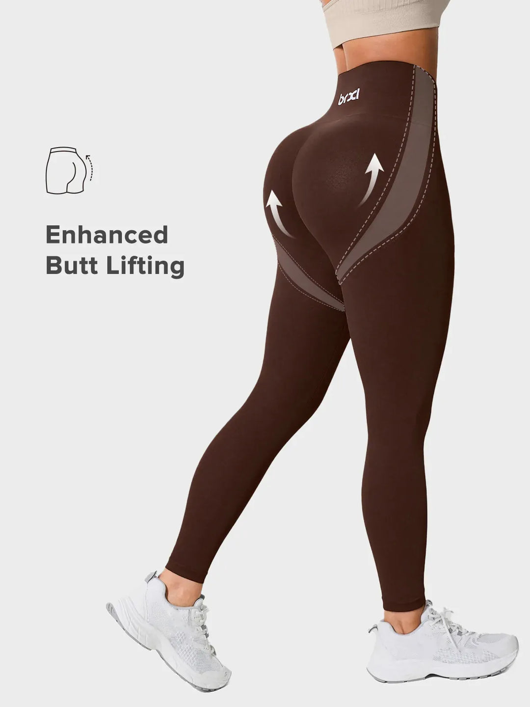 A model wearing a BRXL® High Waisted Seamless Triple layer Butt-Lifting Leggings With Tummy Control in