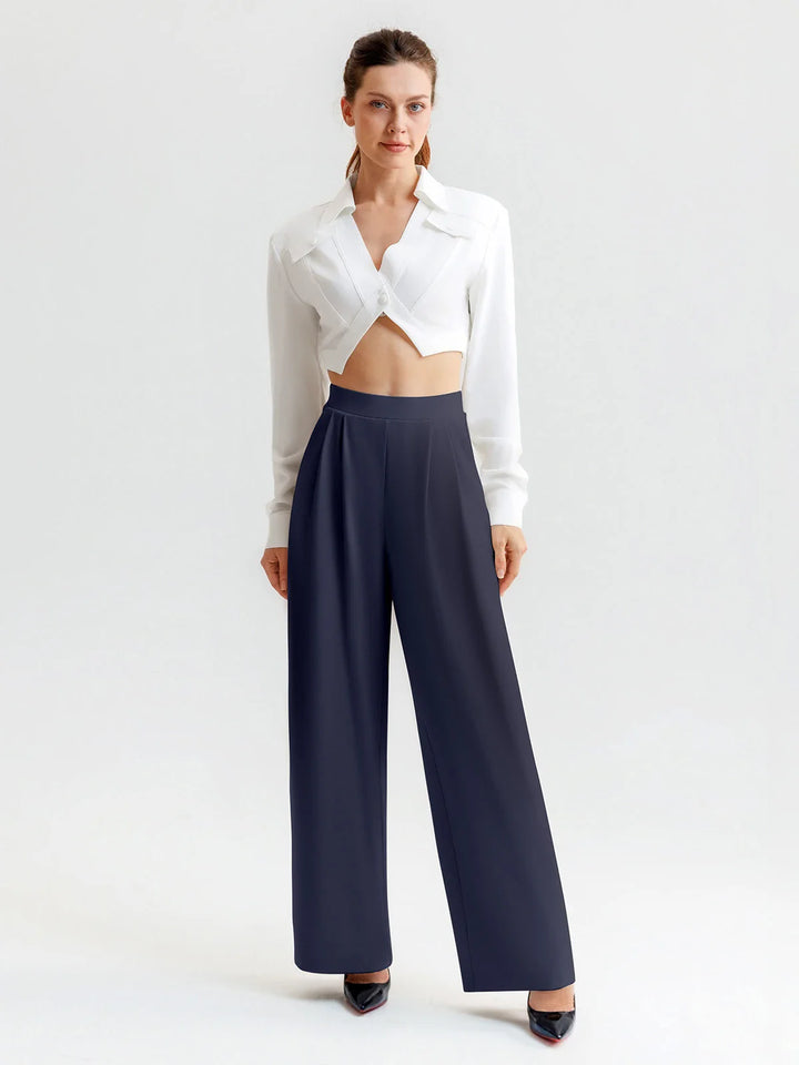 A model wearing a BRXL® High Waisted Straight Leg Commuter Pants With Pockets